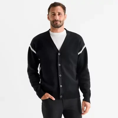 Stylus Mens V Neck Long Sleeve Button Open Front Cardigan