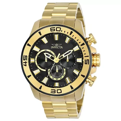 Invicta Pro Diver Mens Chronograph Gold Tone Stainless Steel Bracelet Watch 22590
