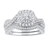 Signature By Modern Bride Womens Natural White Diamond 14K White Gold Cushion Engagement Ring