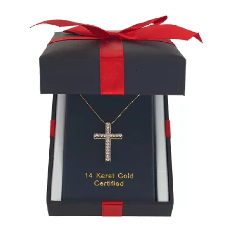 Womens 1/2 CT. T.W. Natural White Diamond 14K Gold Cross 18 Inch Pendant Necklace