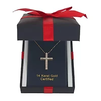 Womens 1/2 CT. T.W. Natural White Diamond 14K Gold Cross 18 Inch Pendant Necklace