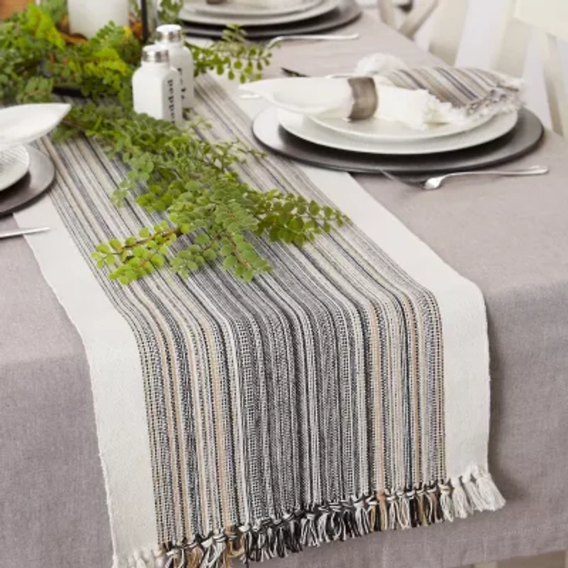 Design Imports Striped Fringe Ribbed Table Runner