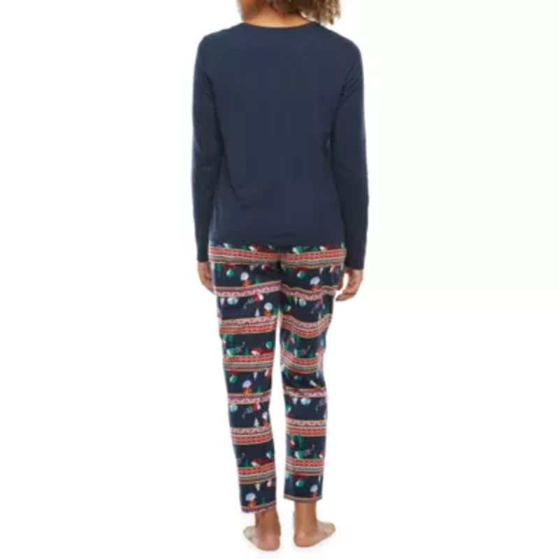 Sleep Chic Womens Crew Neck Long Sleeve 2-pc. Pajama Sets