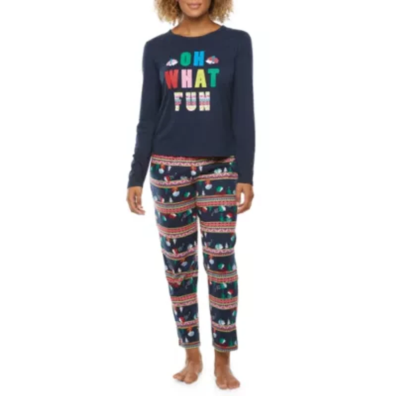 Sleep Chic Womens Crew Neck Long Sleeve 2-pc. Pajama Sets