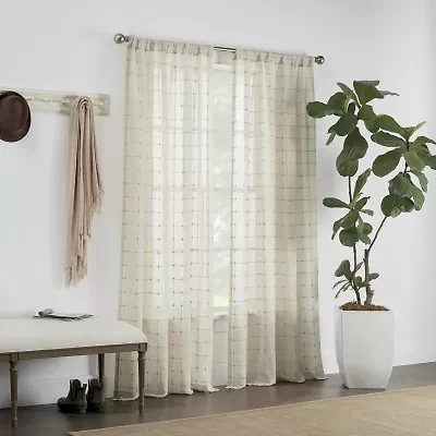 Linden Street Sycamore Rod Pocket Embroidered Sheer Single Curtain Panel