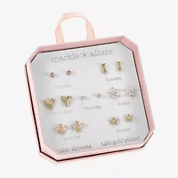 Sparkle Allure Days Of The Week Bee Womens Cubic Zirconia 14K Gold Over Brass Bow Flower 7 Pair Earring Set