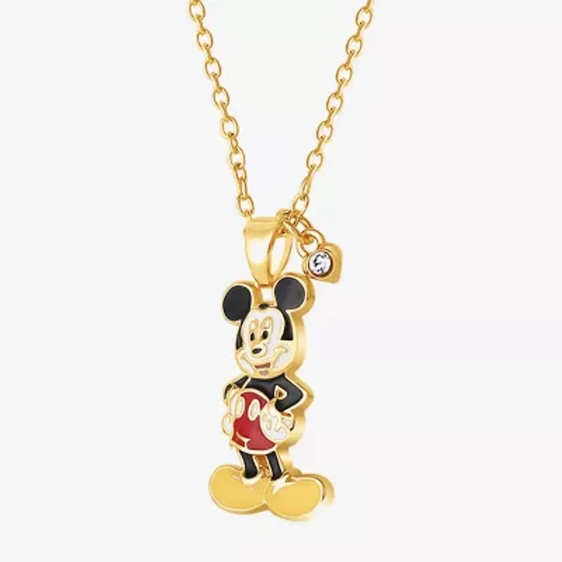 Disney Classics Womens Crystal 18K Gold Over Brass 18 Inch Pendant Necklace