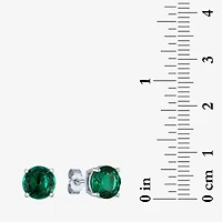 Lab Created Green Emerald Sterling Silver 7mm Stud Earrings