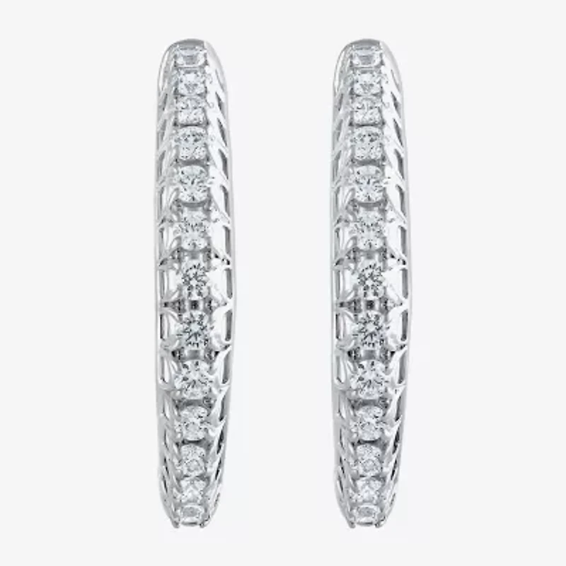 Womens 1 CT. T.W. Natural White Diamond 14K Gold 24.9mm Hoop Earrings