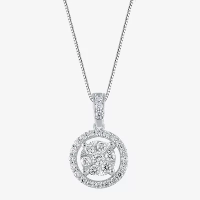 Womens 1/2 CT. T.W. Natural White Diamond 14K or Yellow Gold Round Pendant Necklace