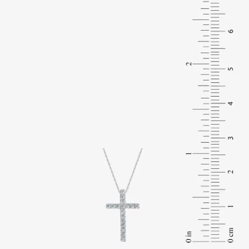 Womens 1/ CT. T.W. Natural White Diamond 10K White Gold Cross Inch Pendant Necklace