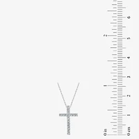 Womens 1/ CT. T.W. Natural White Diamond 10K White Gold Cross Inch Pendant Necklace