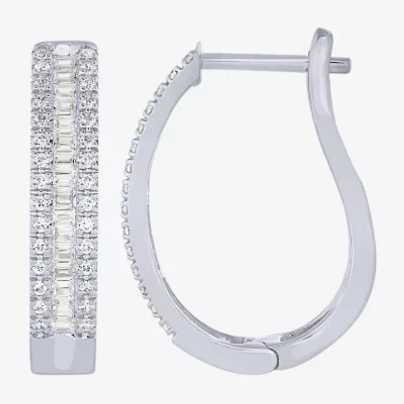 Womens 1/2 CT. T.W. Natural White Diamond 10K Gold 18.6mm Hoop Earrings