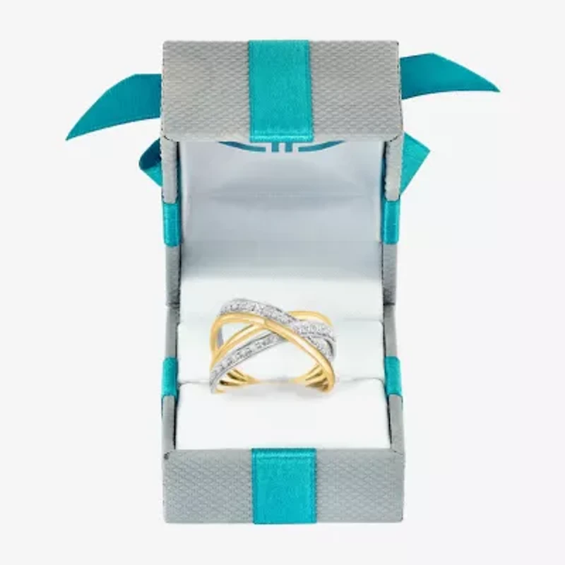 Effy  Womens 3/8 CT. T.W. Natural White Diamond 14K Two Tone Gold Crossover Band