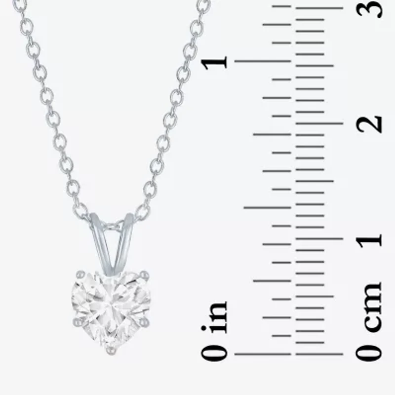 Yes Womens Lab Created White Sapphire Sterling Silver Heart 18 Inch Pendant Necklace