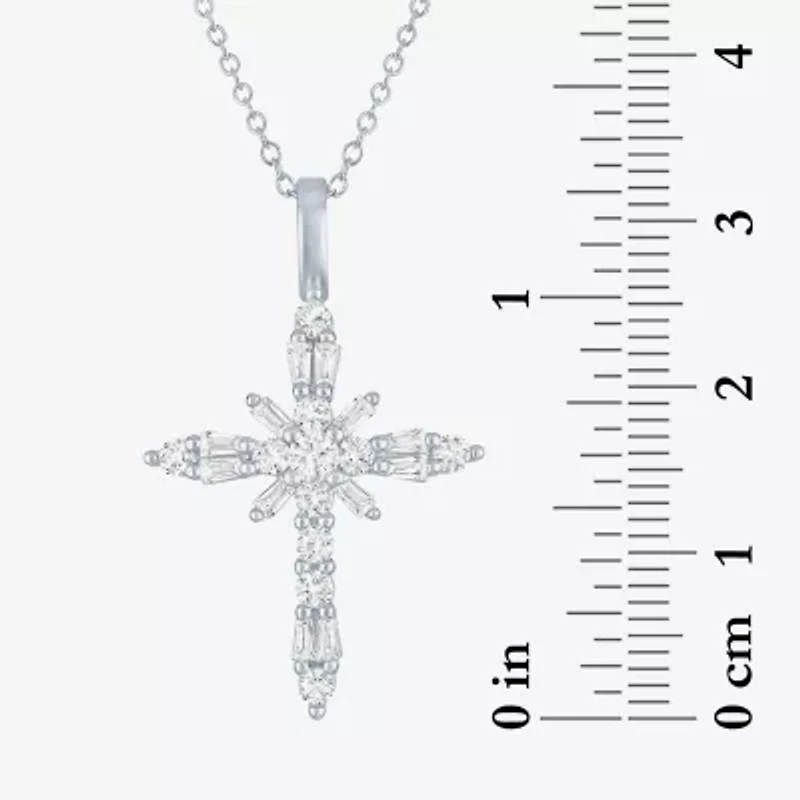 Yes, Please! Womens Lab Created White Sapphire Sterling Silver Cross 18 Inch Pendant Necklace