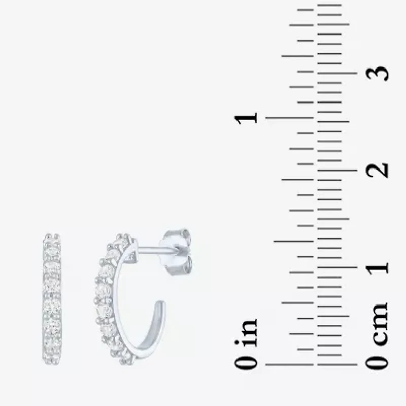 Yes, Please! C-Hoop Womens Lab Created White Sapphire Sterling Silver 13mm Hoop Earrings