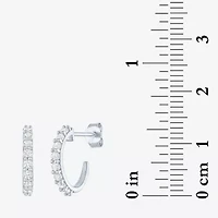 Yes, Please! C-Hoop Womens Lab Created White Sapphire Sterling Silver 13mm Hoop Earrings