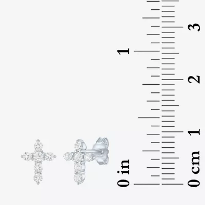 Yes, Please! Lab Created White Sapphire Sterling Silver 9mm Cross Stud Earrings