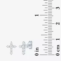Yes, Please! Lab Created White Sapphire Sterling Silver 9mm Cross Stud Earrings