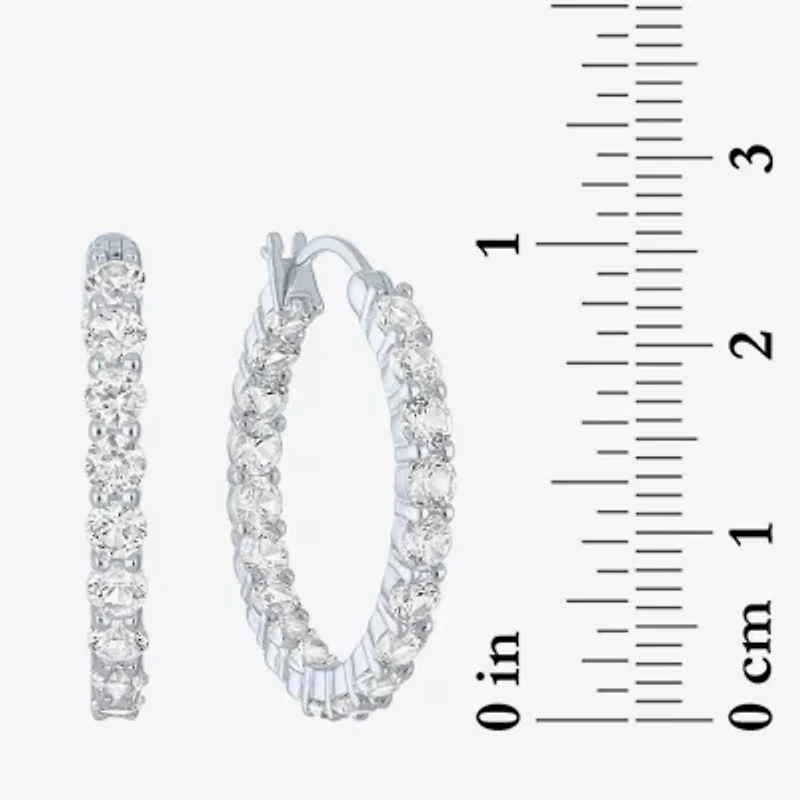 Yes, Please! Womens Lab Created White Sapphire Sterling Silver 22mm Hoop Earrings