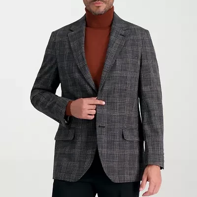 Haggar JMH Tailored Slub Glen Plaid Mens Stretch Fabric Modern Fit Sport Coat