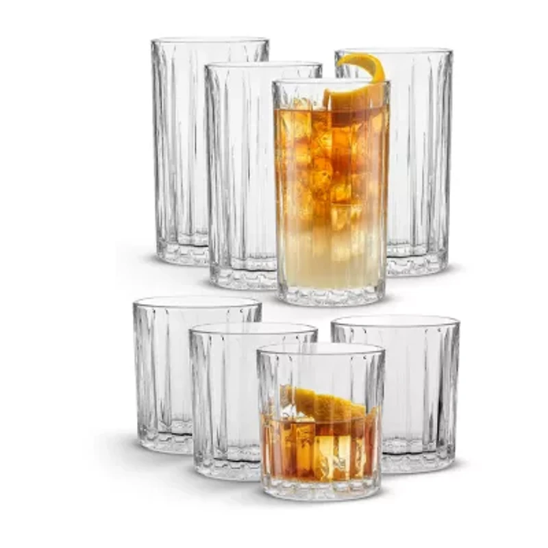 Joyjolt Alina Ribbed 8-pc. Glass Drinkware Set