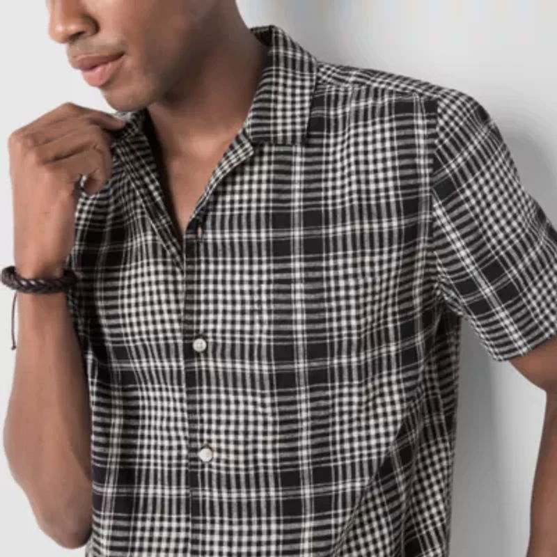 mutual weave Mens Short Sleeve Camp Shirt
