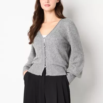 Worthington Womens V Neck Long Sleeve Button Cardigan