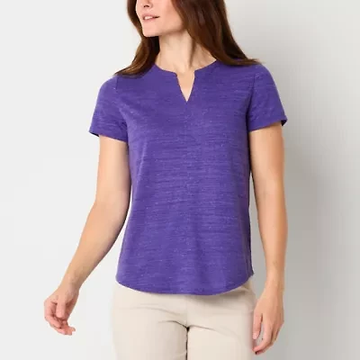 Liz Claiborne Womens Split Crew Neck Short Sleeve T-Shirt