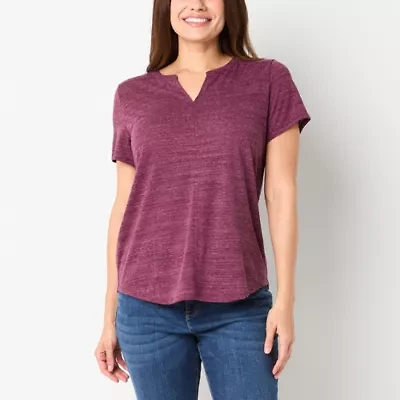 Liz Claiborne Womens Split Crew Neck Short Sleeve T-Shirt