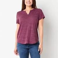 Liz Claiborne Womens Split Crew Neck Short Sleeve T-Shirt