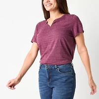 Liz Claiborne Womens Split Crew Neck Short Sleeve T-Shirt