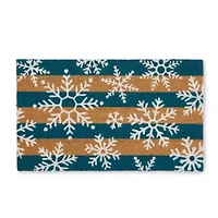 North Pole Trading Co. Blue Stripe Snowflakes Indoor Outdoor Rectangular Doormat