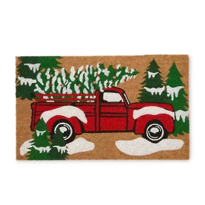 North Pole Trading Co. Red Truck Indoor Outdoor Rectangular Doormat