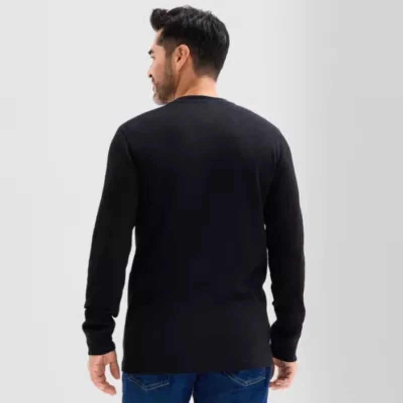 St. John's Bay Dexterity Mens Easy-on + Easy-off Sensory Friendly Henley Neck Long Sleeve Adaptive Classic Fit Thermal Top