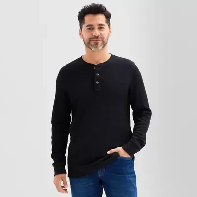 St. John's Bay Dexterity Mens Easy-on + Easy-off Sensory Friendly Henley Neck Long Sleeve Adaptive Classic Fit Thermal Top