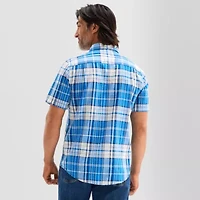 St. John's Bay Linen Blend Mens Short Sleeve Classic Fit Button-Down Shirt