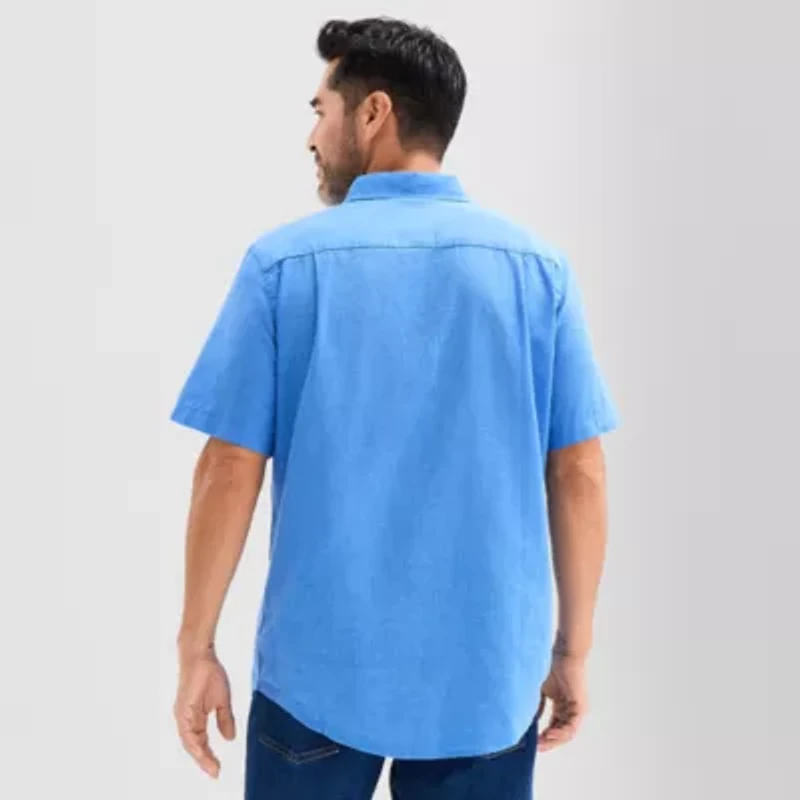 St. John's Bay Linen Blend Mens Short Sleeve Classic Fit Button-Down Shirt