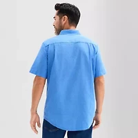 St. John's Bay Linen Blend Mens Short Sleeve Classic Fit Button-Down Shirt