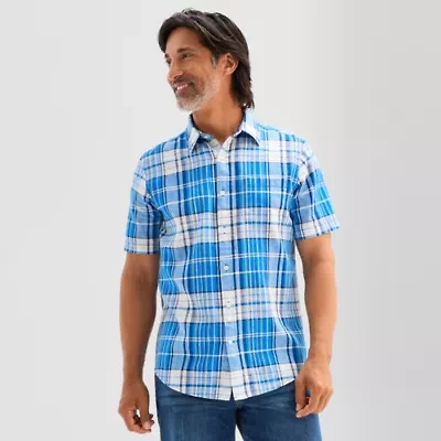 St. John's Bay Linen Blend Mens Short Sleeve Classic Fit Button-Down Shirt