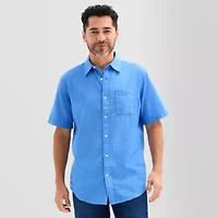 St. John's Bay Linen Blend Mens Short Sleeve Classic Fit Button-Down Shirt