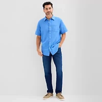 St. John's Bay Linen Blend Mens Short Sleeve Classic Fit Button-Down Shirt