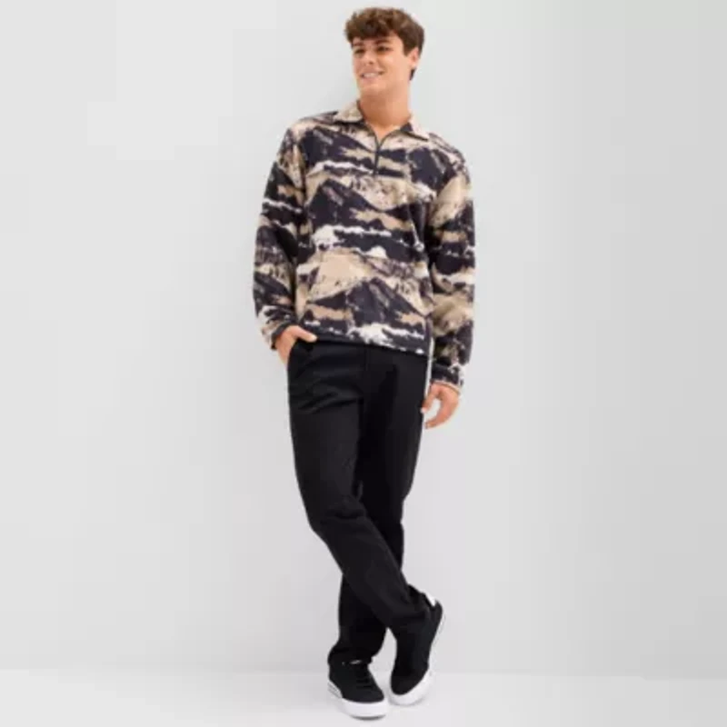 Arizona Mens Mock Neck Long Sleeve Quarter-Zip Pullover