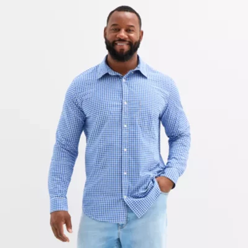 St. John's Bay Everyday Stretch Mens Long Sleeve Classic Fit Big and Tall Button-Down Shirt