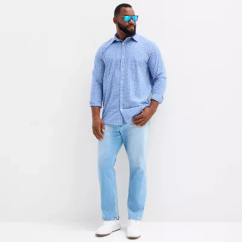 St. John's Bay Everyday Stretch Mens Long Sleeve Classic Fit Big and Tall Button-Down Shirt
