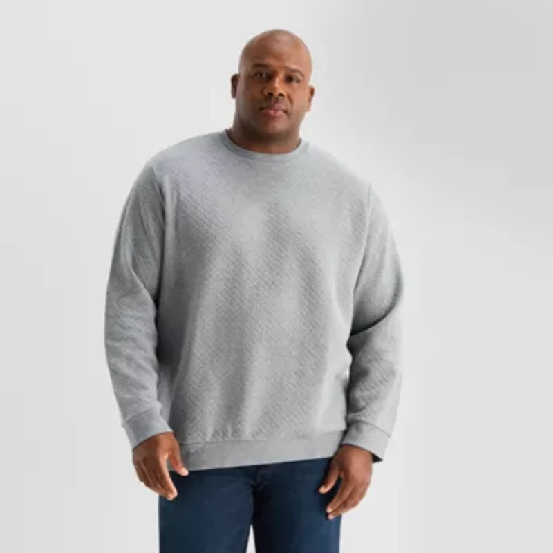 Shaquille O'Neal XLG™ Textured Fleece Mens Crew Neck Long Sleeve Big and Tall Sweatshirt