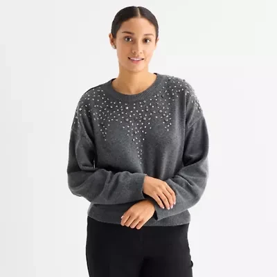 by&by Juniors Womens Crew Neck Long Sleeve Pullover Sweater