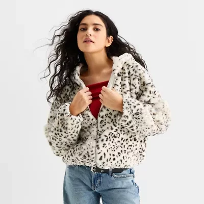 Arizona Womens Juniors Faux Fur Midweight Coat