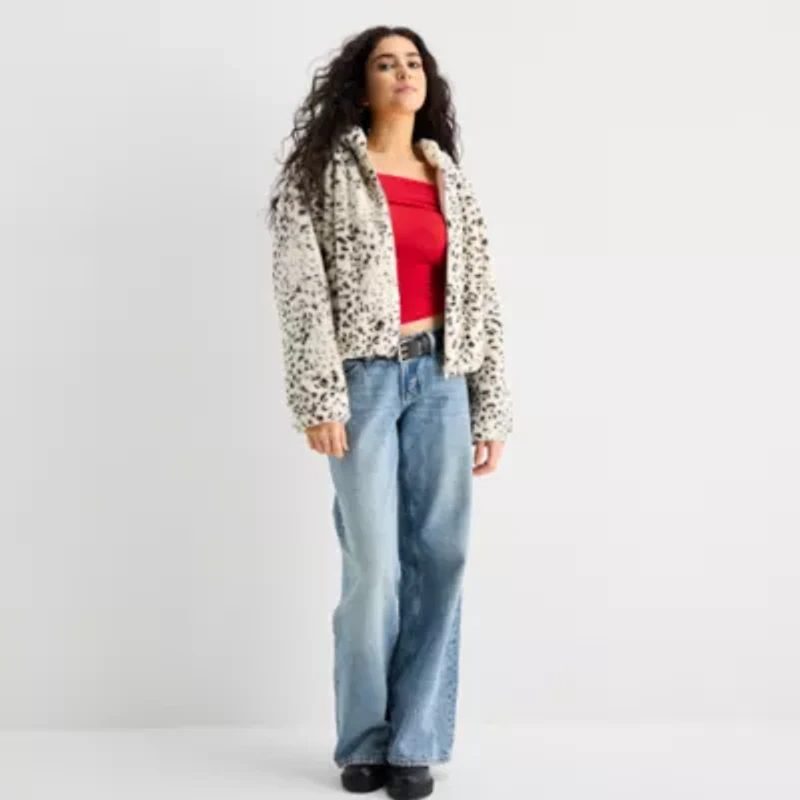 Arizona Womens Faux Fur Midweight Juniors Coat